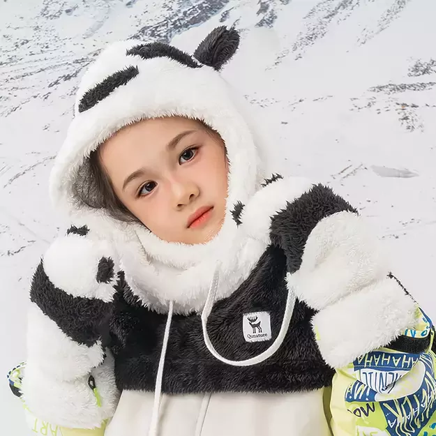 Qunature Panda Ski Gloves for Kids and Adults Size S - Black/White 6