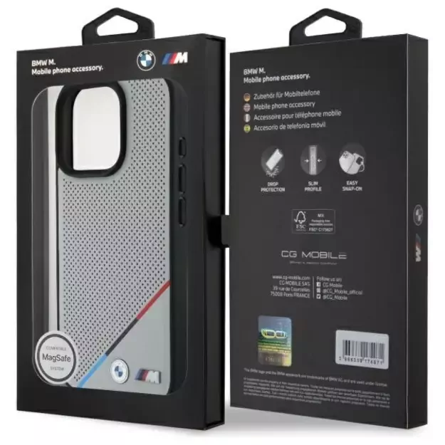 BMW M Perforated Tricolor Line MagSafe Case for iPhone 16 Pro Max - Gray 14