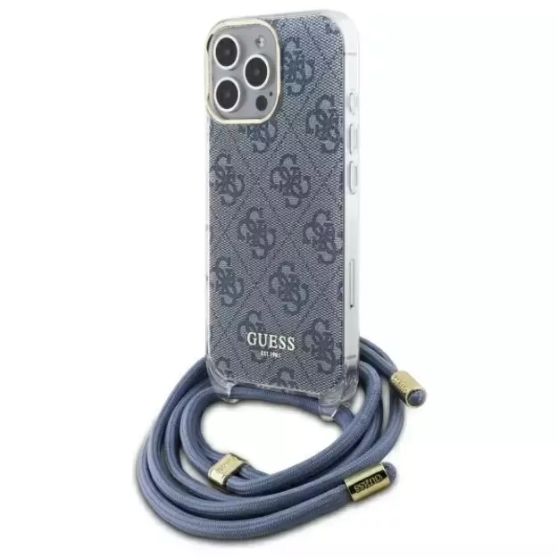 Guess Crossbody Cord 4G Print Case with Lanyard for iPhone 16 Pro - Blue