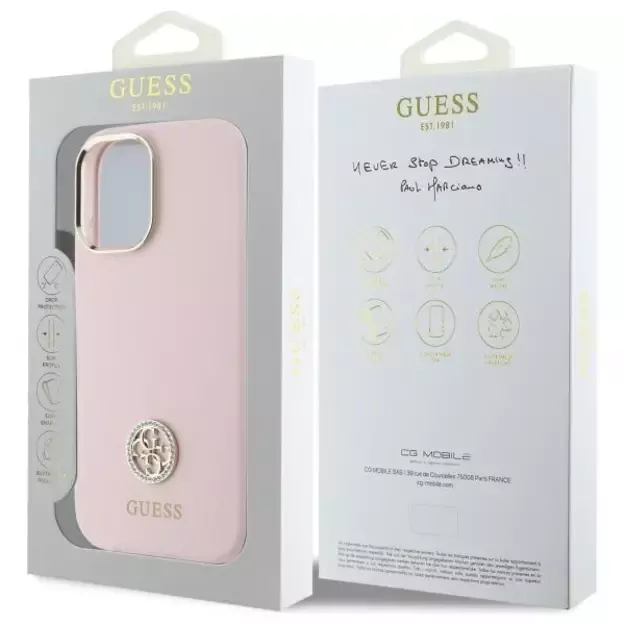 Guess Silicone Logo Strass 4G case for iPhone 16 - light pink 14
