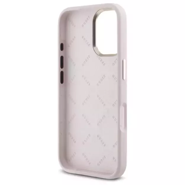 Guess Silicone Logo Strass 4G case for iPhone 16 - light pink 13