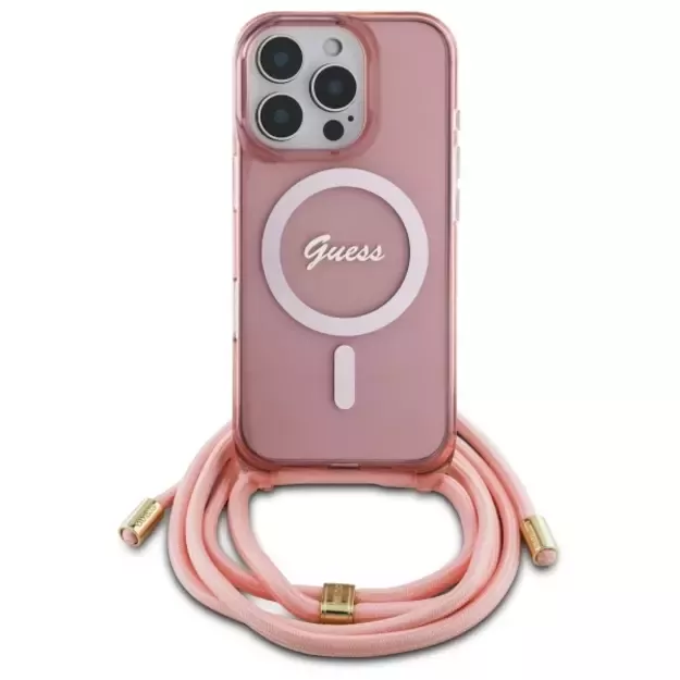 Guess Crossbody Cord Script MagSafe Case for iPhone 16 Pro Max - Pink 1