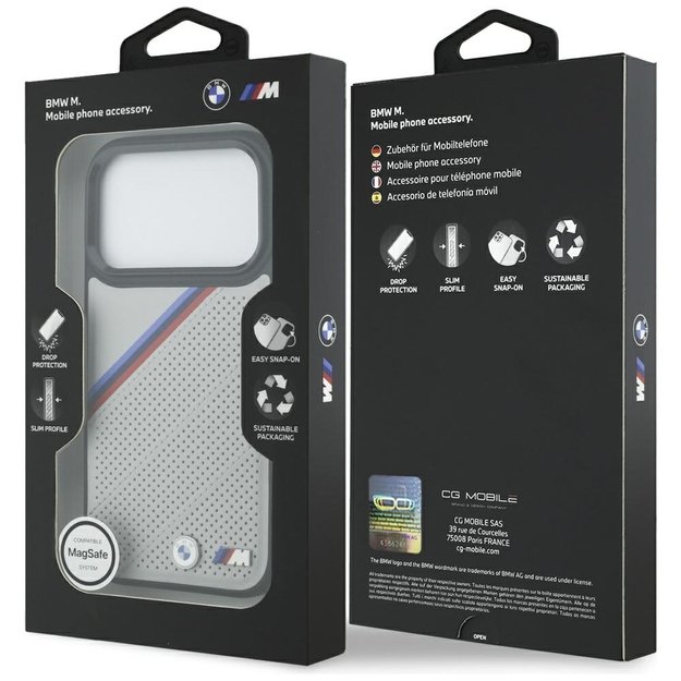 BMW M Tricolor Metal Logo MagSafe Case for iPhone 17 Pro - Gray 7