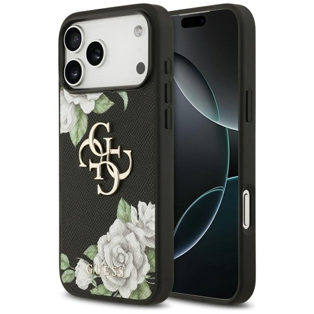Guess Grained Roses &amp  Big 4G Logo case for iPhone 17 Pro Max - black