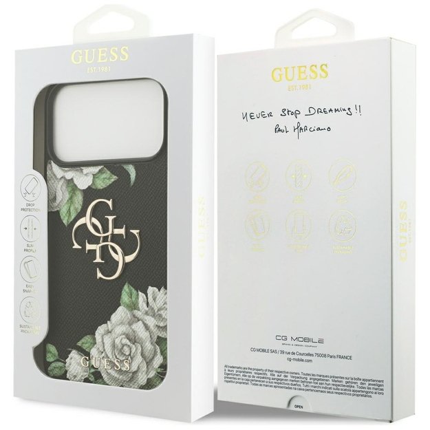 Guess Grained Roses &amp  Big 4G Logo case for iPhone 17 Pro Max - black 7