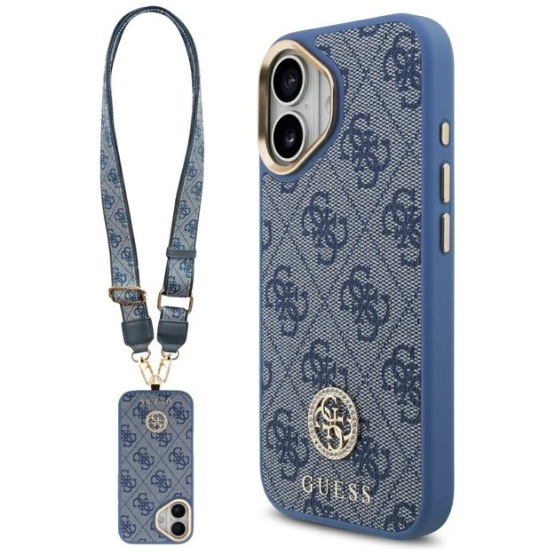 Guess 4G Strass Logo &amp  Big Strap Metal Buttons MagSafe Case for iPhone 17 - Blue