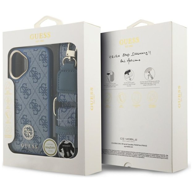 Guess 4G Strass Logo &amp  Big Strap Metal Buttons MagSafe Case for iPhone 17 - Blue 8