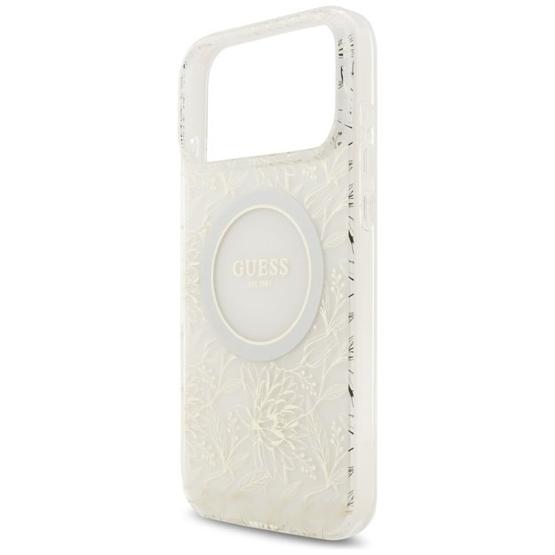 Guess IML Flowers Electro Pearl Strap MagSafe Case for iPhone 17 Pro Max - White 5