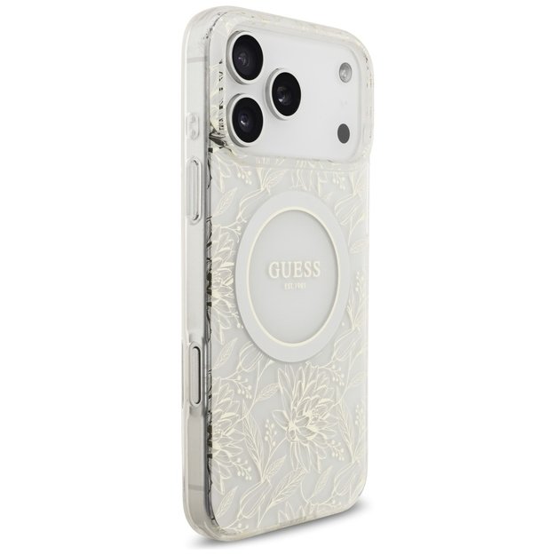 Guess IML Flowers Electro Pearl Strap MagSafe Case for iPhone 17 Pro Max - White 3