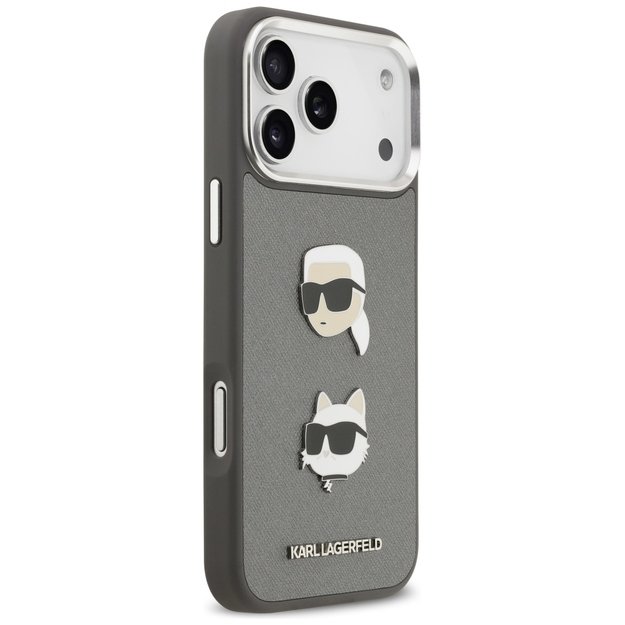 Karl Lagerfeld FW Grained Karl &amp  Choupette Heads Pins &amp  Logo iPhone 17 Pro Max Case - Gray 3