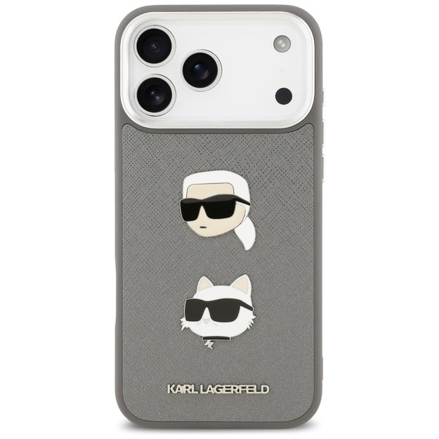 Karl Lagerfeld FW Grained Karl &amp  Choupette Heads Pins &amp  Logo iPhone 17 Pro Max Case - Gray 2