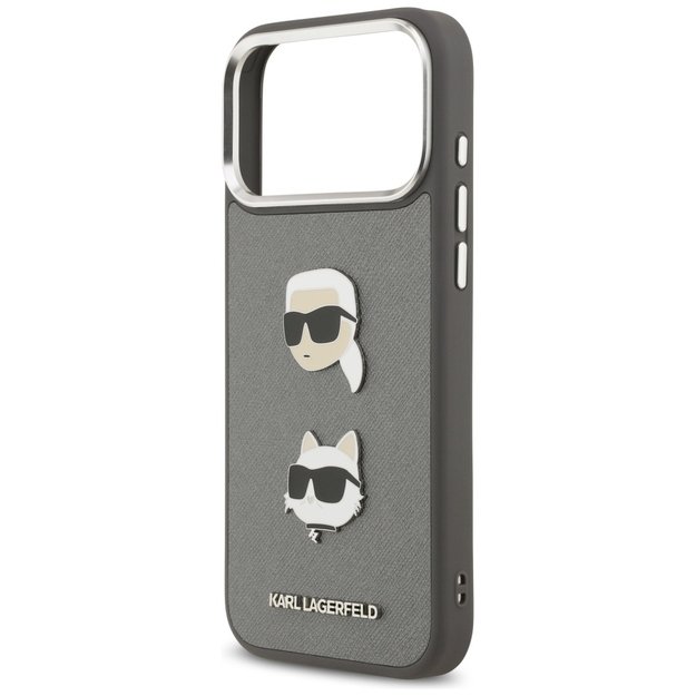 Karl Lagerfeld FW Grained Karl &amp  Choupette Heads Pins &amp  Logo iPhone 17 Pro Max Case - Gray 5