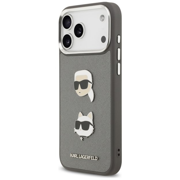 Karl Lagerfeld FW Grained Karl &amp  Choupette Heads Pins &amp  Logo iPhone 17 Pro Max Case - Gray 1