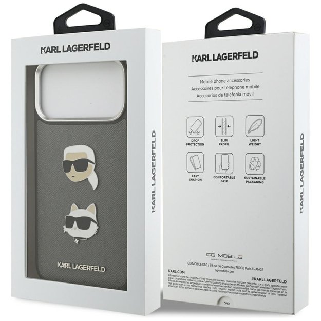 Karl Lagerfeld FW Grained Karl &amp  Choupette Heads Pins &amp  Logo iPhone 17 Pro Max Case - Gray 7