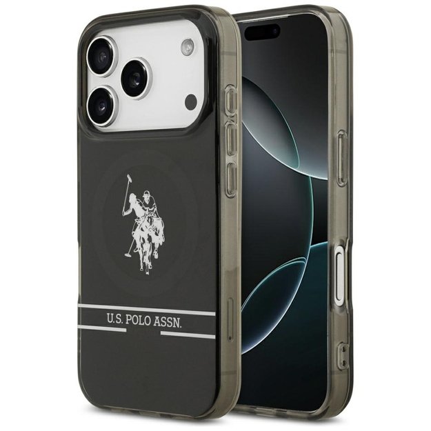 US Polo DH and Bottom Stripe Logo MagSafe Case for iPhone 17 Pro - Black