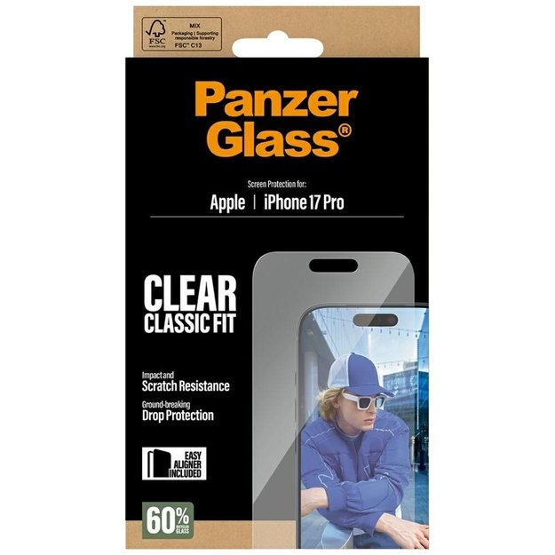 PanzerGlass Classic Fit EasyAligner Tempered Glass for iPhone 17 Pro 4