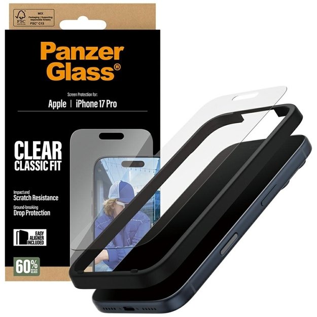 PanzerGlass Classic Fit EasyAligner Tempered Glass for iPhone 17 Pro 3