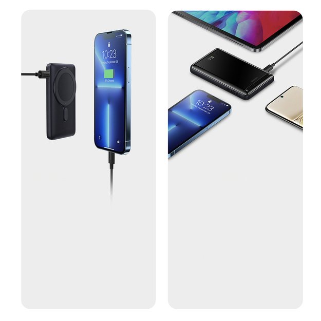 Baseus Magnetic Bracket Powerbank 10000mAh 20W with MagSafe - Dark Blue + USB-C Cable 60W 0.5m 20