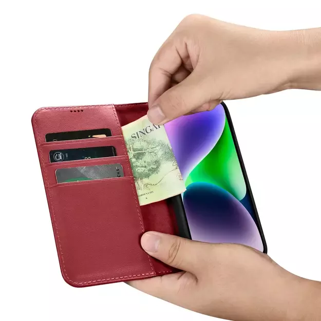 iCarer Wallet Case 2in1 Cover iPhone 14 Plus Anti-RFID Leather Flip Cover Red (WMI14220727-RD) 12