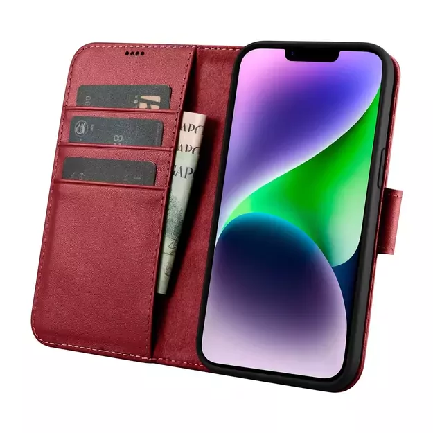 iCarer Wallet Case 2in1 Cover iPhone 14 Plus Anti-RFID Leather Flip Cover Red (WMI14220727-RD) 2