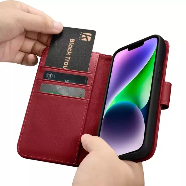 iCarer Wallet Case 2in1 Cover iPhone 14 Plus Anti-RFID Leather Flip Cover Red (WMI14220727-RD) 15