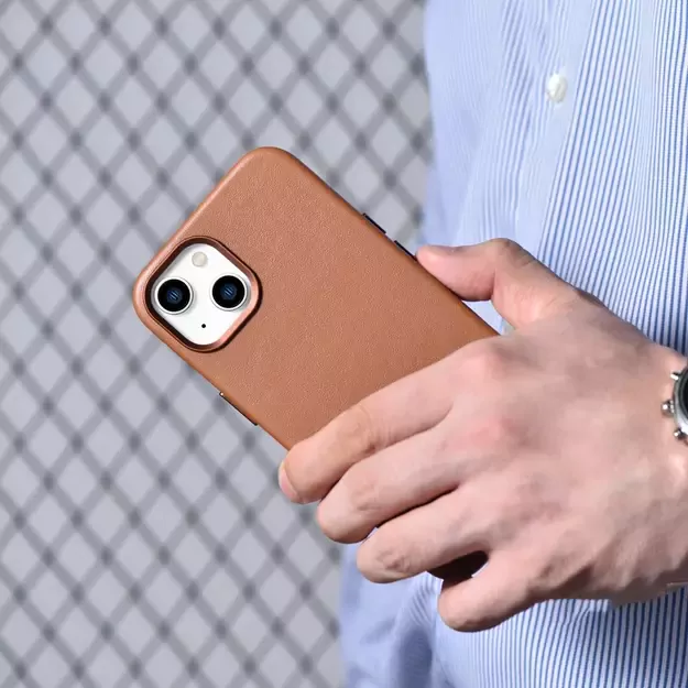 iCarer Case Leather Case Cover for iPhone 14 Plus Brown (MagSafe Compatible) 40
