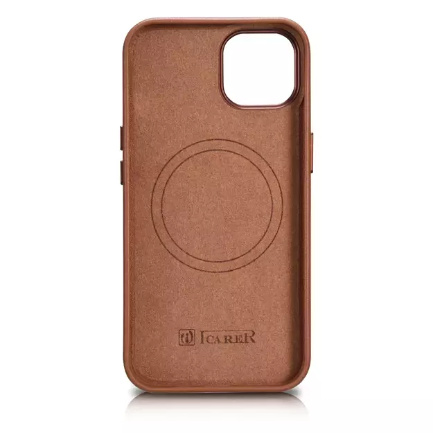 iCarer Case Leather Case Cover for iPhone 14 Plus Brown (MagSafe Compatible) 23
