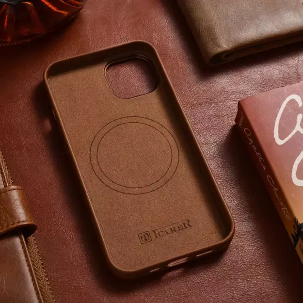 iCarer Case Leather Case Cover for iPhone 14 Plus Brown (MagSafe Compatible) 34