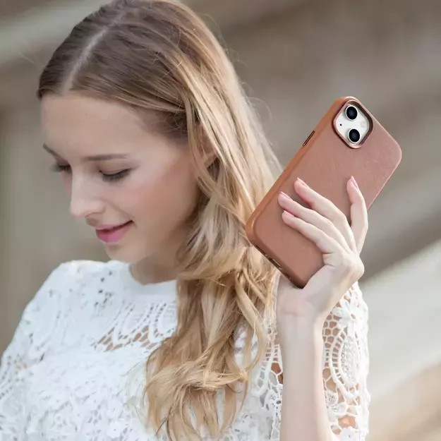iCarer Case Leather Case Cover for iPhone 14 Plus Brown (MagSafe Compatible) 42