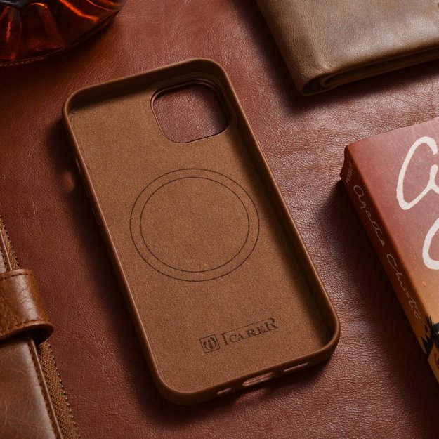 iCarer Case Leather Case Cover for iPhone 14 Plus Brown (MagSafe Compatible) 1