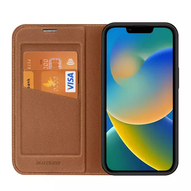 Dux Ducis Skin X2 case for iPhone 14 Plus case with magnetic flap brown 14