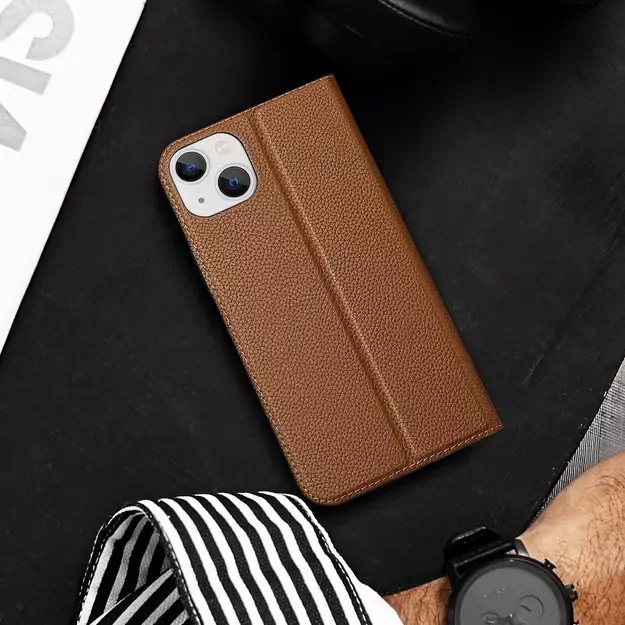 Dux Ducis Skin X2 case for iPhone 14 Plus case with magnetic flap brown 15