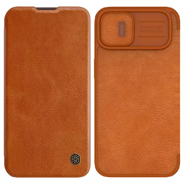 Nillkin Qin Leather Pro Case iPhone 14 Plus Camera Cover Holster Cover Flip Case Brown