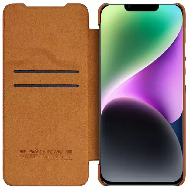 Nillkin Qin Leather Pro Case iPhone 14 Plus Camera Cover Holster Cover Flip Case Brown 25