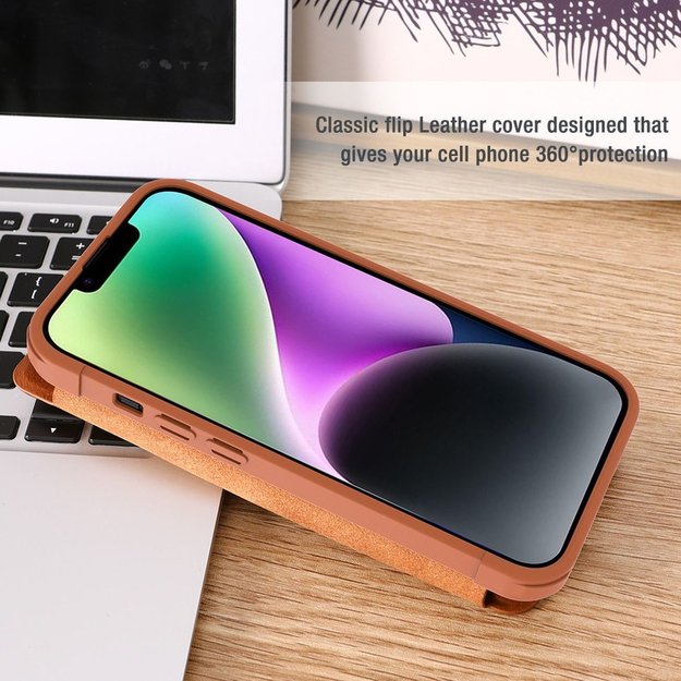 Nillkin Qin Leather Pro Case iPhone 14 Plus Camera Cover Holster Cover Flip Case Brown 11