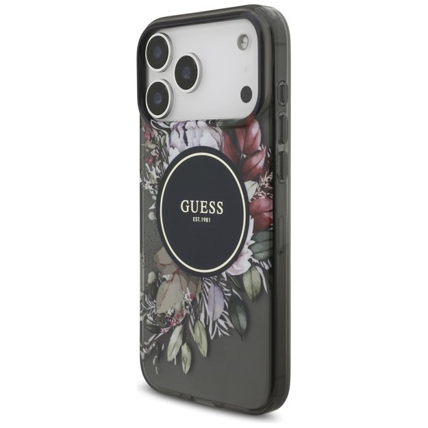 Guess IML Flowers Pearl Strap MagSafe case for iPhone 17 Pro Max - black 2