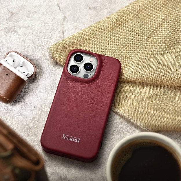 iCarer CE Premium Leather Folio Case iPhone 14 Pro Magnetic Flip Leather Folio Case MagSafe Red (WMI14220714-RD) 23
