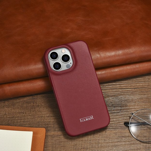 iCarer CE Premium Leather Folio Case iPhone 14 Pro Magnetic Flip Leather Folio Case MagSafe Red (WMI14220714-RD) 22