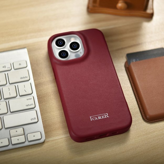 iCarer CE Premium Leather Folio Case iPhone 14 Pro Magnetic Flip Leather Folio Case MagSafe Red (WMI14220714-RD) 24