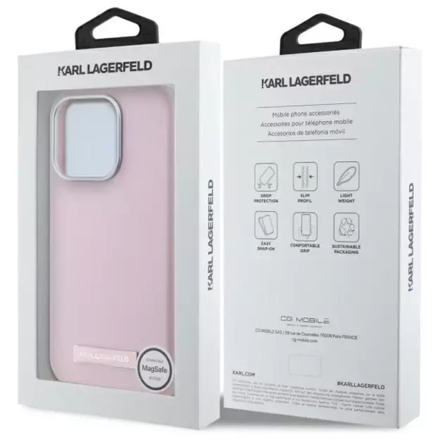 Karl Lagerfeld FW Metal Plate MagSafe iPhone 15 Pro Max Case - Pink 7