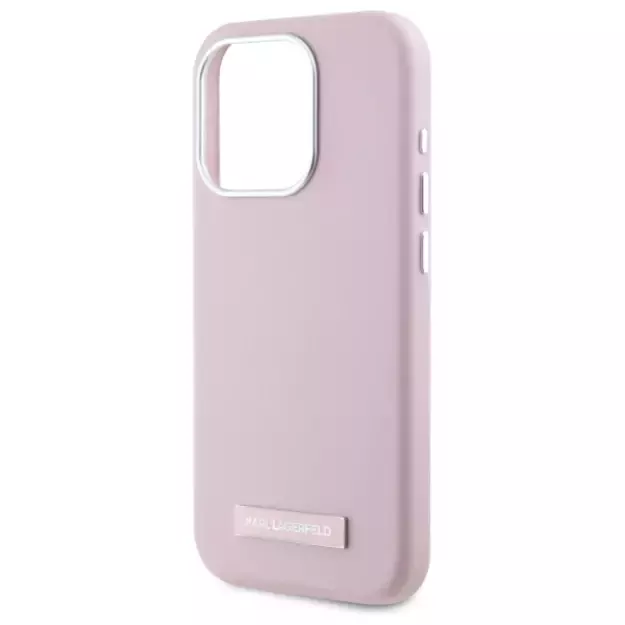 Karl Lagerfeld FW Metal Plate MagSafe iPhone 15 Pro Max Case - Pink 5