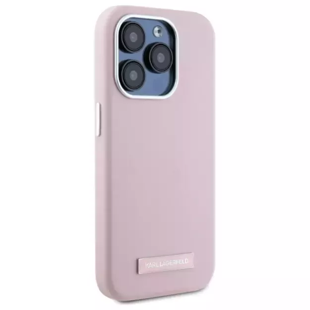 Karl Lagerfeld FW Metal Plate MagSafe iPhone 15 Pro Max Case - Pink 3
