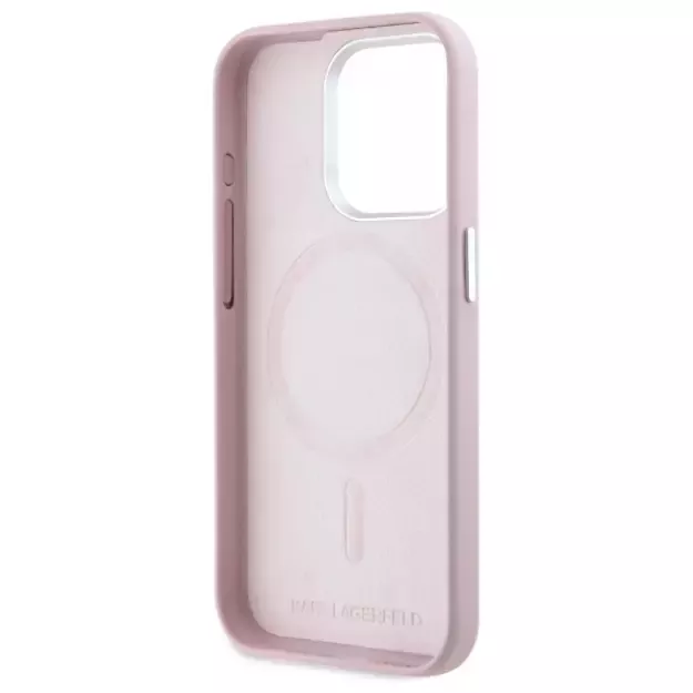 Karl Lagerfeld FW Metal Plate MagSafe iPhone 15 Pro Max Case - Pink 6