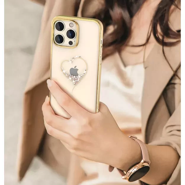Silicone case with Swarovski crystals Kingxbar Wish Series for iPhone 14 Plus - gold 6