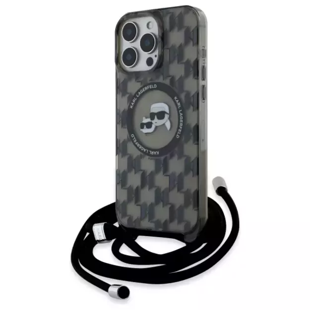 Karl Lagerfeld IML Crossbody Monogram Karl &amp  Choupette Head MagSafe Case for iPhone 16 Pro - Black