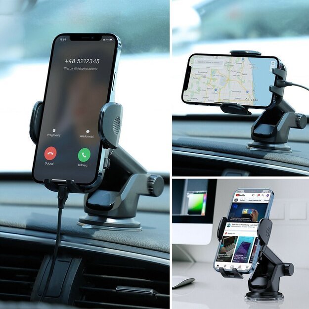 Joyroom car phone holder with telescopic extendable arm for dashboard and windshield black (JR-ZS259) 1