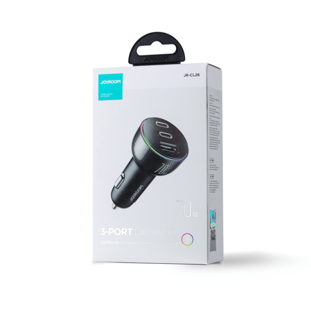 Joyroom car charger 70W with 3 ports: USB, 2 x USB C black (JR-CL26) 4