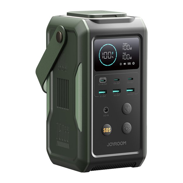 Powerbank Joyroom JR-PBF10 75000mAh 100W 3x USB-C 3x USB-A with foldable flashlight and handle - green 3