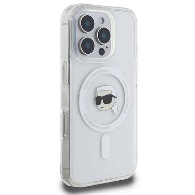 Karl Lagerfeld IML Metal Karl Head MagSafe Case for iPhone 16 Pro Max - White 3