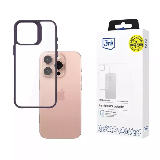 3mk Satin Armor Case+ Purple for Apple iPhone 16 Pro - Transparent